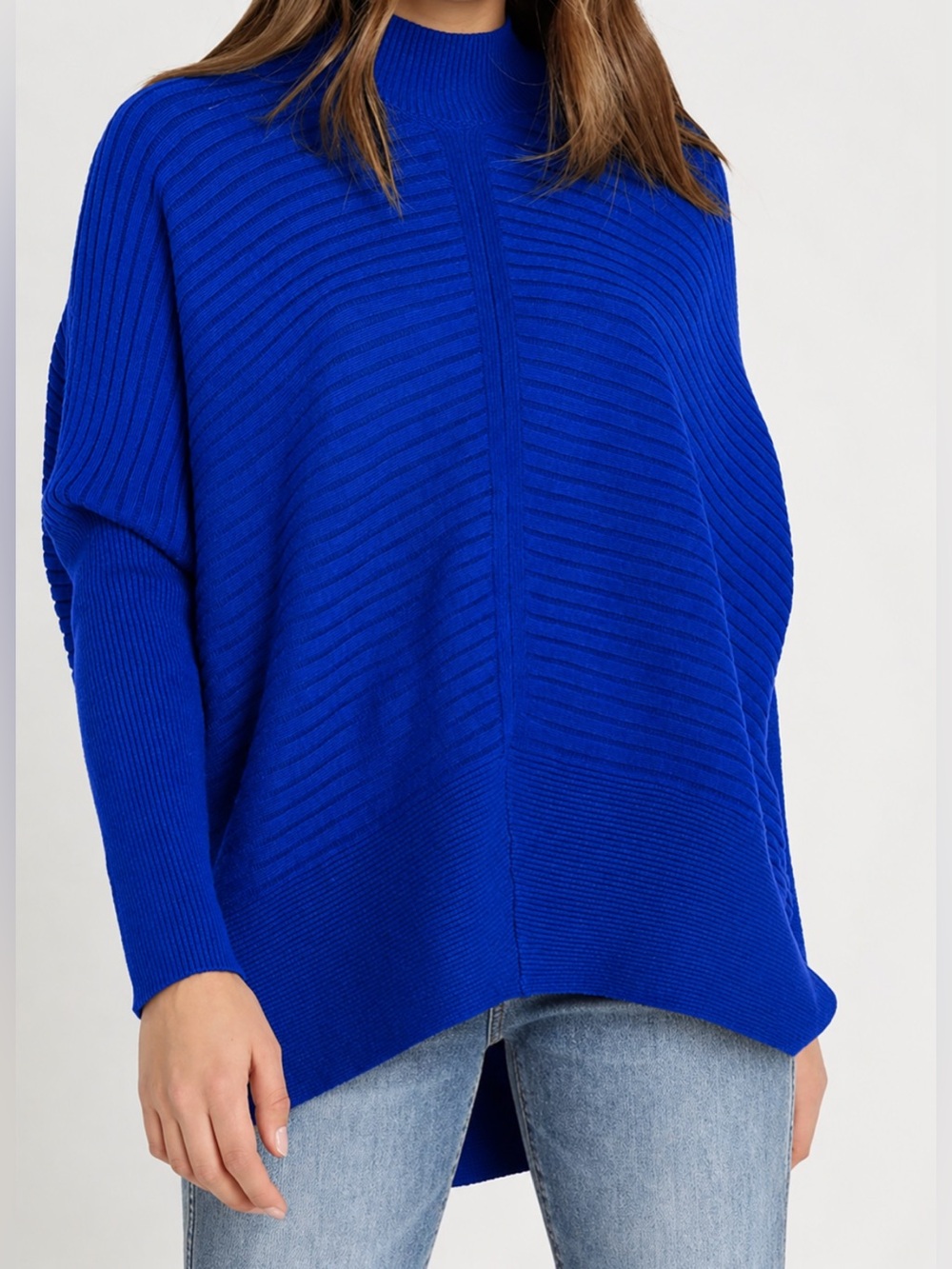 River Island Royal Blue Ribbed Mock Neck Sweater